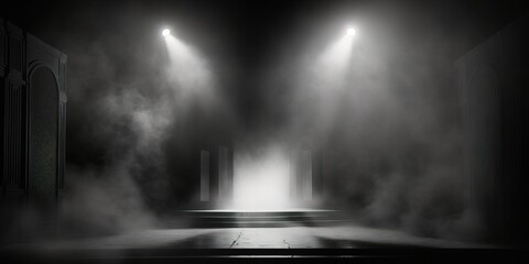 Empty foggy stage with spotlight