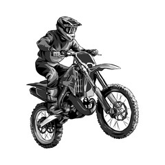 Fototapeta na wymiar motocross racer, monochrome color. concept of sport, extreme, race, motorcycle. for sticker, print, etc. hand drawn vector illustration.