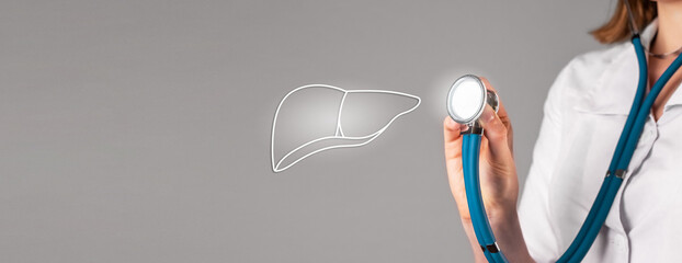 Liver health checkup concept. Healthy inner organ, cirrhosis, hepatitis check-up on banner,...
