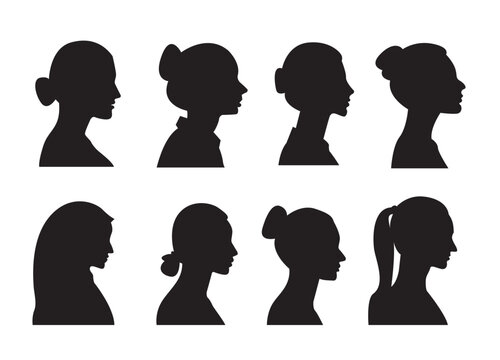Set of diversity women silhouette vector icon illustration