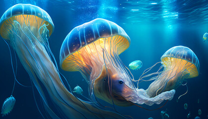Beautiful jellyfish in its natural habitat. The stunning beauty of the underwater world