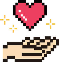 Hand icon with heart. It means support, assistance and love.