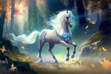 Obraz na płótnie Canvas A horse in a beautiful landscape created with generative AI technology 