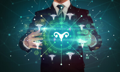 Obraz premium Hand holding healthcare icons concept