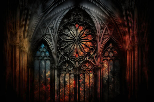 "Soaring Gothic Cathedral with Stained Glass Windows"  Generative AI
