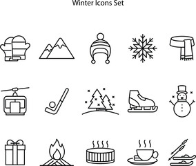 Winter activity icon set. Flat set of winter activity icons for web design isolated on white background © Syafiq