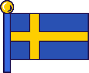 Obraz premium Sweden kingdom national flag on flagstaff vector