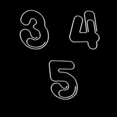 Metal paper clip alphabet - digits 3-5