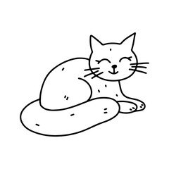 Funny cat in hand drawn doodle style . Vector illustration isolated on white background for print and poster. Cute animal.