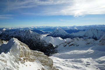Beautiful view of the Alpine peaks in winter