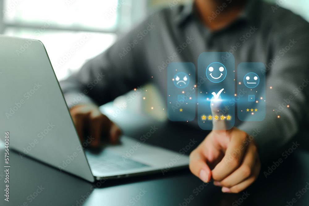 Aufkleber customer service satisfaction survey feedback for business review rating and best service or finance