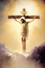 Generative AI illustration of Jesus Christ on crucifix at Easter Chrisitanity religion