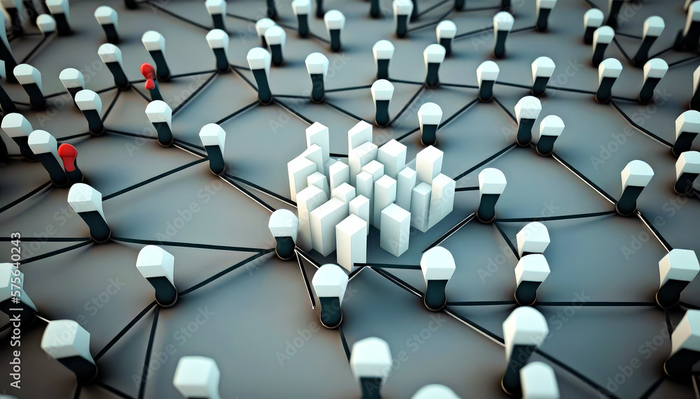 Poster large group of white and red people standing in network generative ai