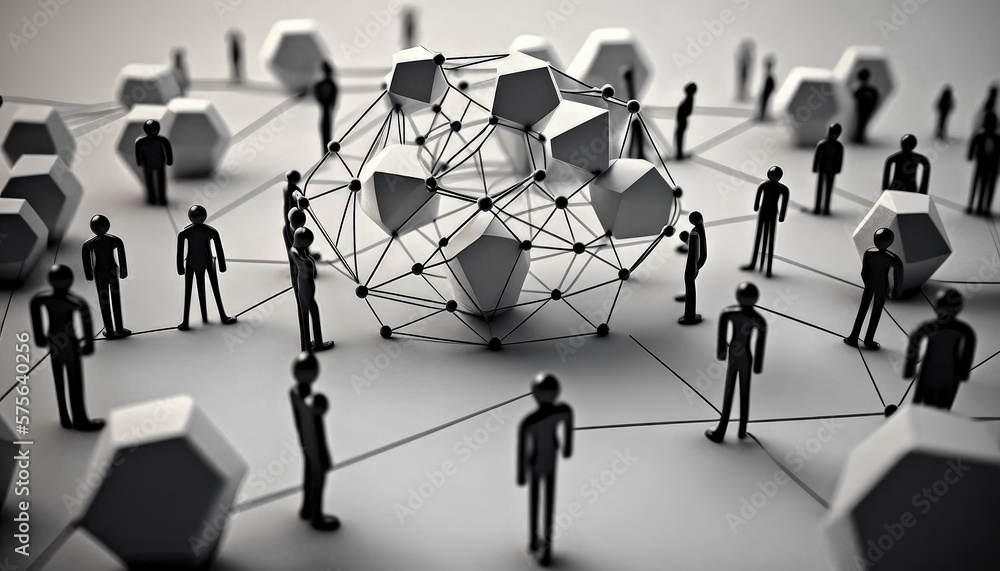 Poster group of people standing in front of sphere generative ai