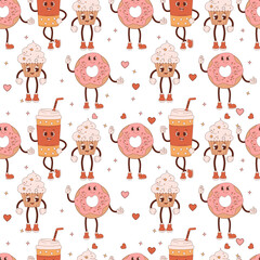 seamless pattern with characters coffee and sweet
