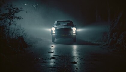 Fototapeta na wymiar Car headlights at night