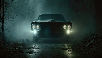 Car headlights at night