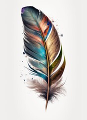 Colorful feather isolated on white background. Concept for creativity. Generative AI.