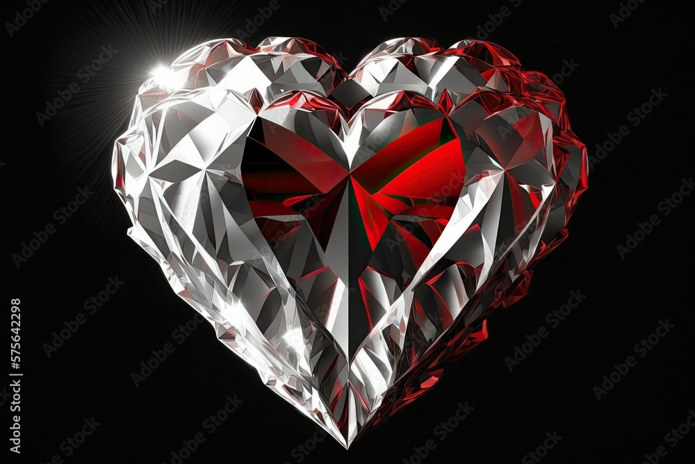 Aufkleber the diamond is in the shape of a heart, and it is displayed in a white setting. generative ai