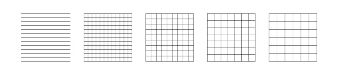 Grid templates set. Square grid pattern collection. Set of grid