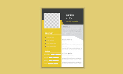 Modern Unique Simple  Yellow And Gray Color Professional Resume 