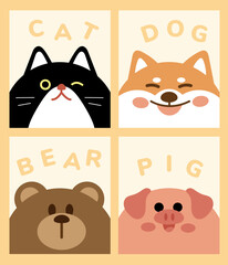 Cat, Dog, Bear, Pig, Animals Character Vector