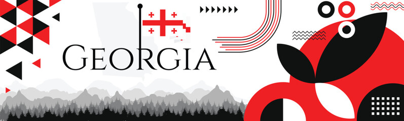 Georgia independence day Banner with map, flag colors theme background and geometric abstract retro modern red and white design. illustration banner design template.