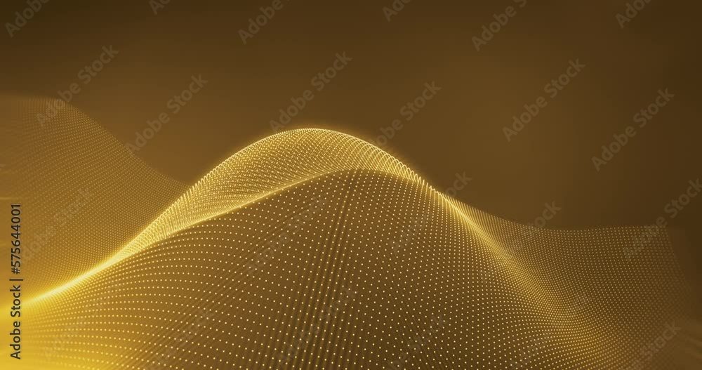 Poster golden data wave in the metaverse. particles wave background with gold led light. cloud computing co
