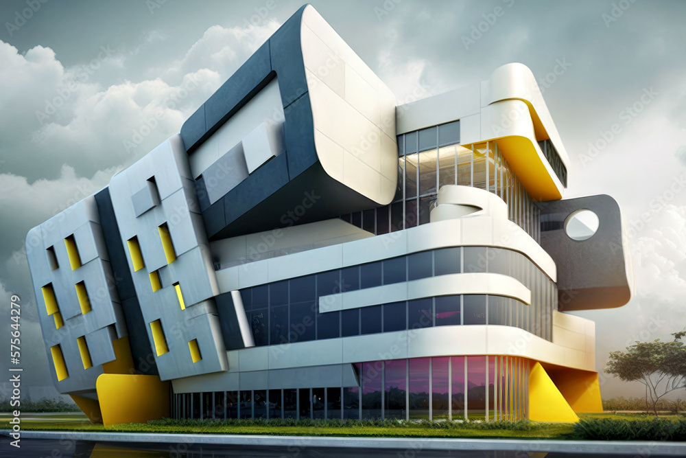 Poster large building with lot of windows on top of it generative ai