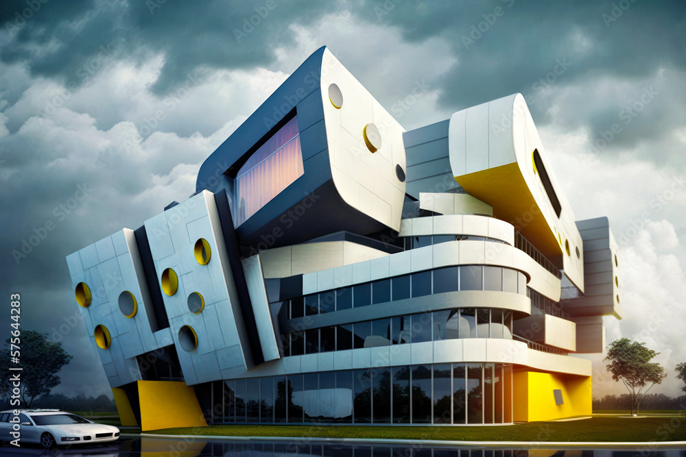 Poster large building with lot of windows on it generative ai