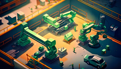 Group of green machinery in factory Generative AI - obrazy, fototapety, plakaty