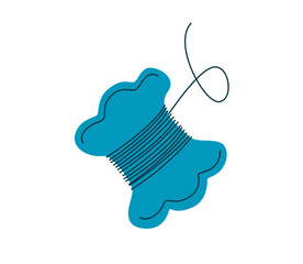 Paper thread bobbin with wound threads vector hand drawn illustration. Coil with embroidery thread doodle isolated clip art. Cardboard spool with floss doodle clip art. Atelier or hand made studio sew