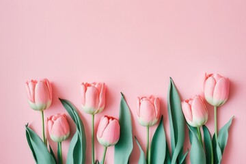 pink tulip pastel pink background seasonal blooms captures the beauty and freshness of spring, Generative AI