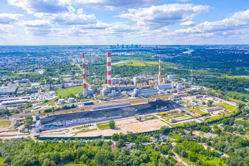 Aerial View Of Large Chimneys From The  Coal Power Plant In Poland - Ecology concept