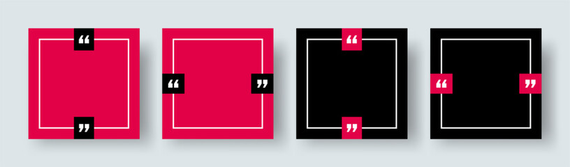 Quote Frames Blank Template Set. Empty Quote Frame Borders with Copy Space. Square Border with Quotation Marks Isolated on Background. 