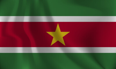 Flag of Suriname, with a wavy effect due to the wind.