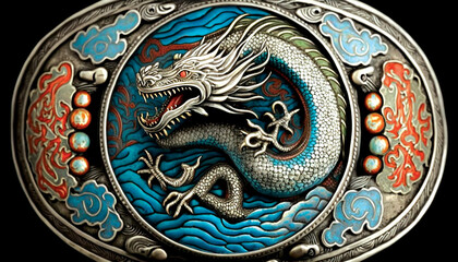 Antique Cloisonne Enamel Dragon Buckle