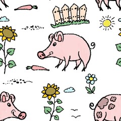 seamless abstract pattern background fabric fashion design print wrapping paper digital illustration texture wallpaper colorful image with pigs 