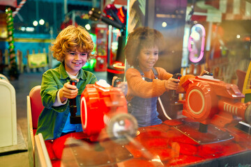 Kids having fun on a carnival Carousel