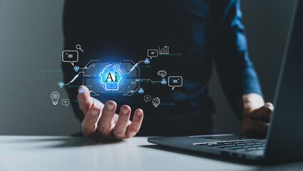 Ai or artificial intelligence chat program or software. knowledge and learning solution by genius automation programming. Smart search via cyberspace network, data and information system technology