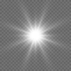 Beautiful bright magical rising star with bright rays. Flickering light vector graphics.
