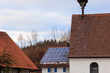 Photovoltaic system on the roof of a farmhouse in Gaishaus near Ravensburg in Baden Würtemberg on...