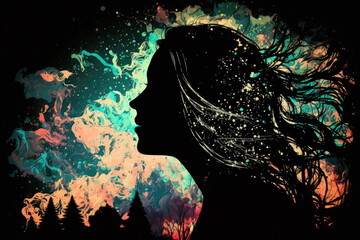 Illustration of woman dreaming.