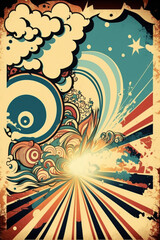 Obraz premium Psychedelic abstract background cover banner design. Retro 60s 70s pattern. Generative ai