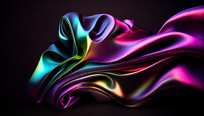 Abstract color wave silk or satin fabric on black background