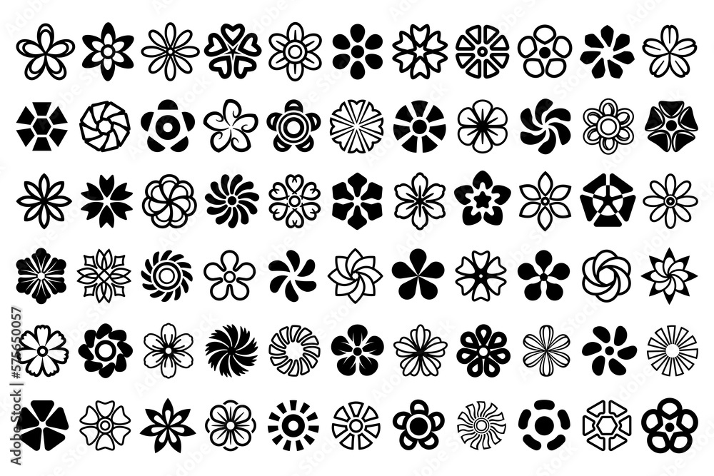 Wall mural a vector collection of floral design elements. set of digital graphics with black floral ornament de