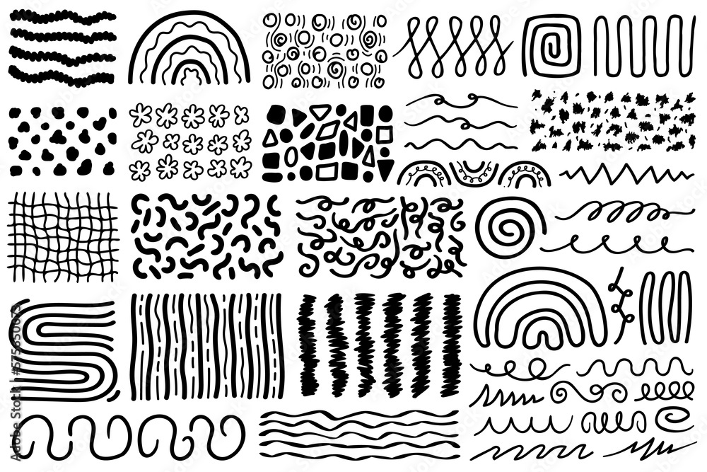 Aufkleber abstract doodle design elements. black doodle patterns isolated on white background,. abstract patte