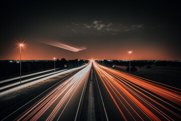 Fototapeta na wymiar Night Rush: Long Exposure Highway Stock Photo. AI generated.