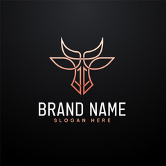 Luxury Head Bull Heraldic Logo, Line art style.