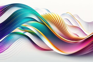 Colorful iridescent wavy line on white background. Holographic abstract gradient fluid background.